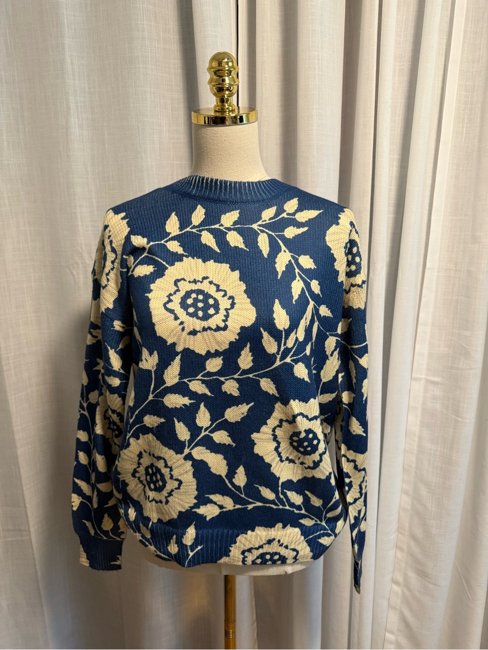 Blue and white floral sweater